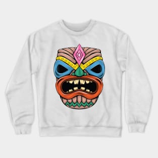 Tiki Island Traditional Mask With Big Mouth Fantasy Artsy Style Crewneck Sweatshirt